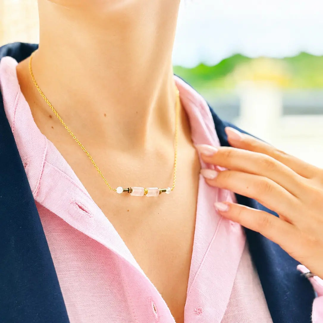 Collier Rosée - Quartz Rose - Peggy Fée