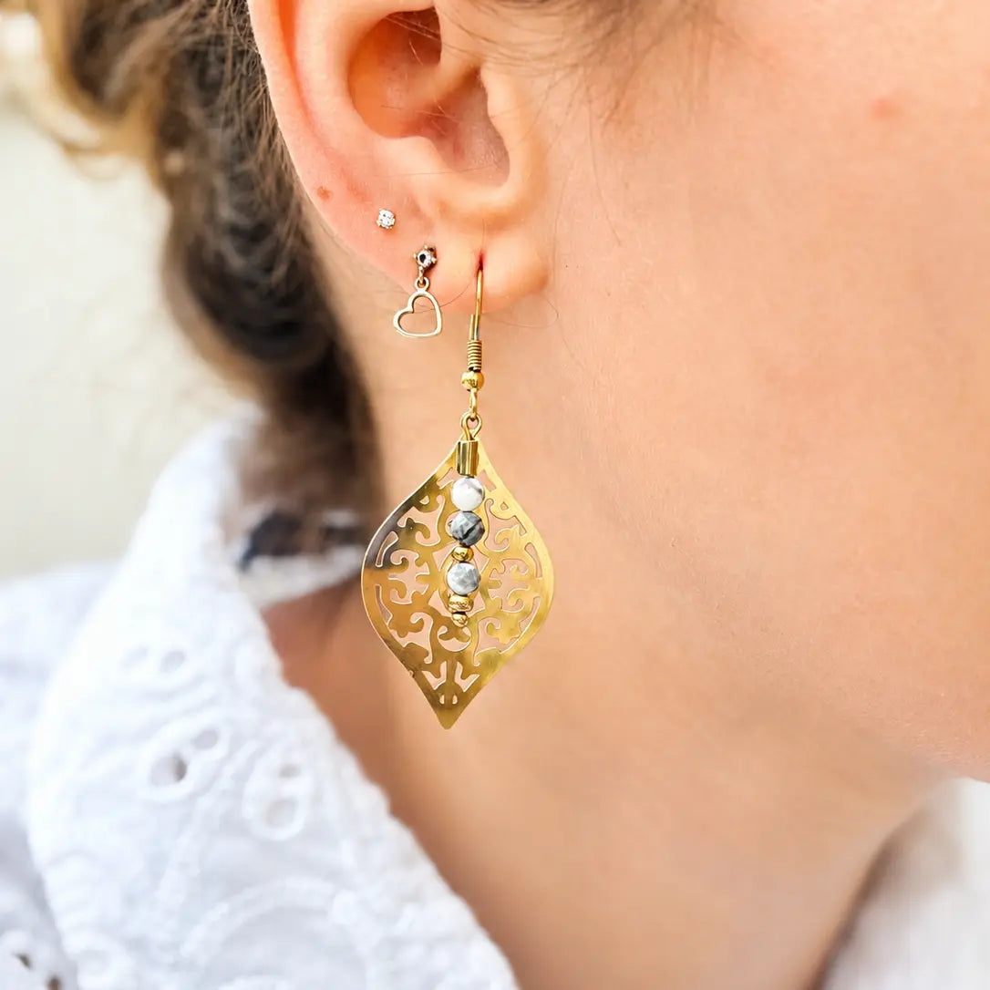 Boucle d'oreilles Intemporelle - Howlite - Peggy Fée