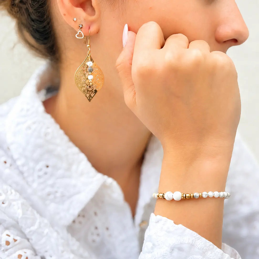 Boucle d'oreilles Intemporelle - Howlite - Peggy Fée