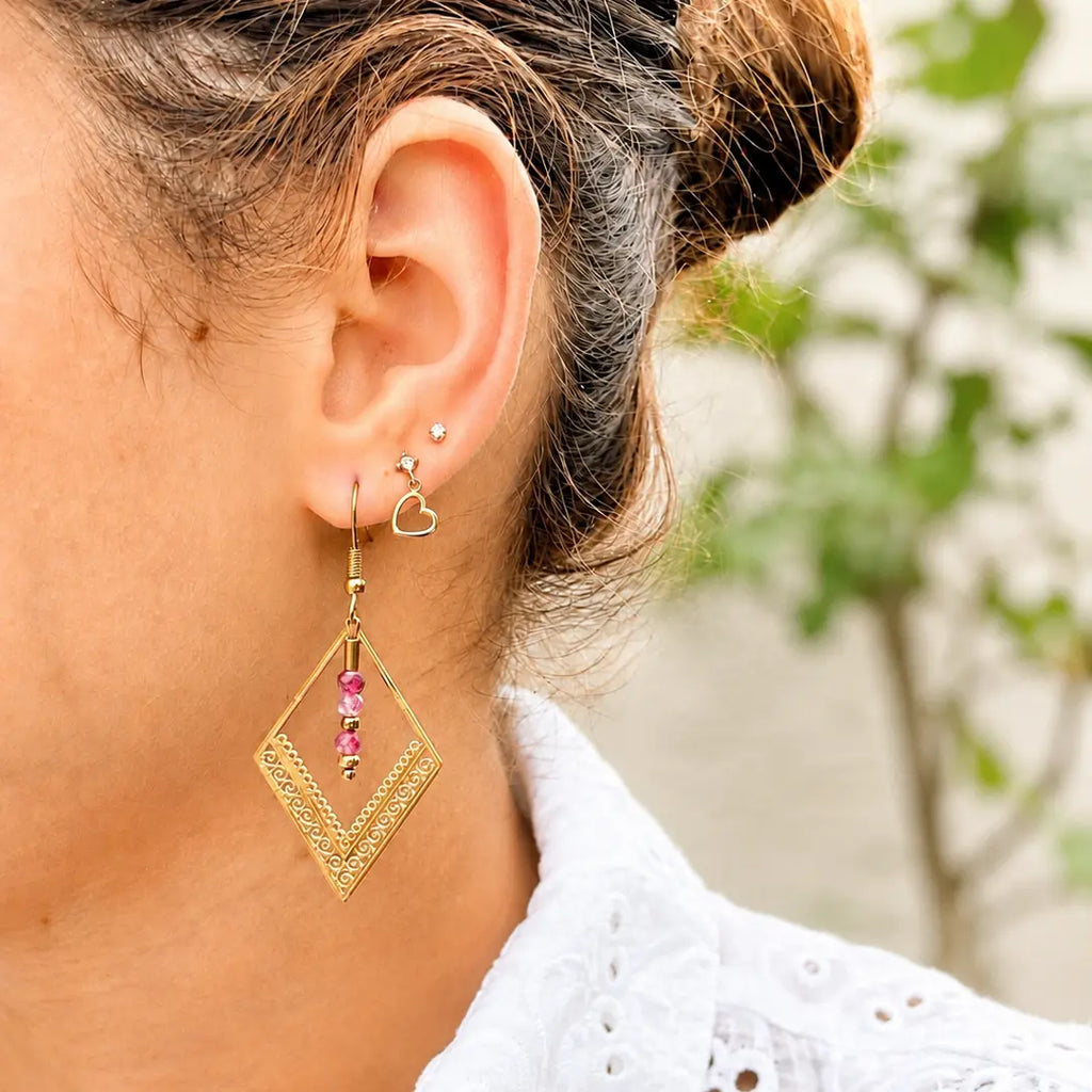 Boucle d'oreilles Intemporelle - Quartz Fraise - Peggy Fée